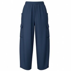 Halara MidRise Elastic Waist Drawstring Pocket Palazzo Flowy Wide Leg Blue 2X